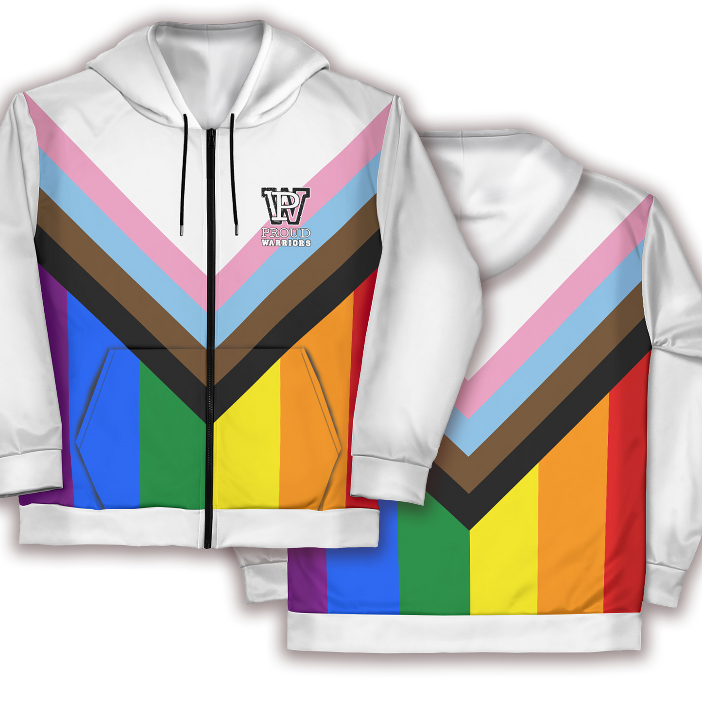 Progress Pride White Zip Up Hoodie With Pockets