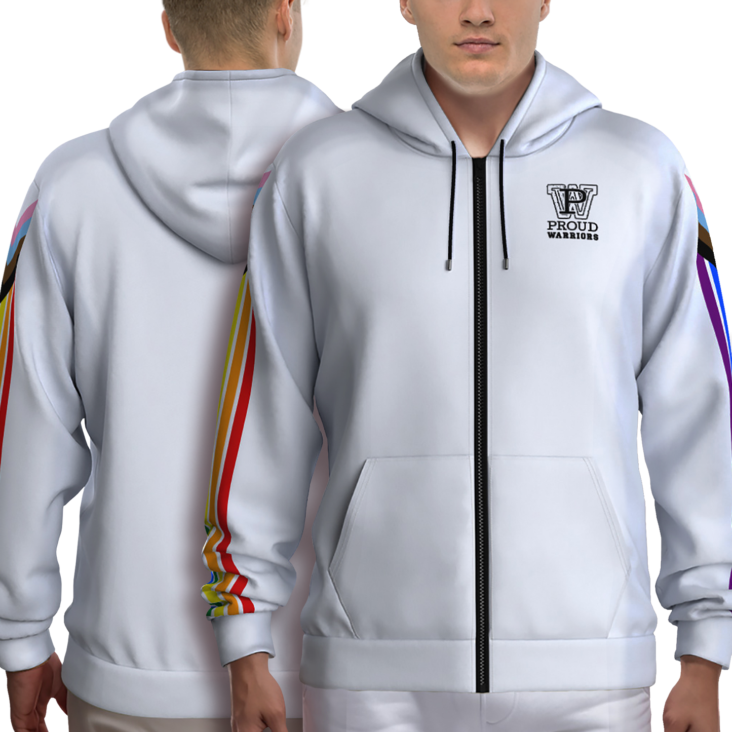Progress Prididas White Zip Up Hoodie With Pockets