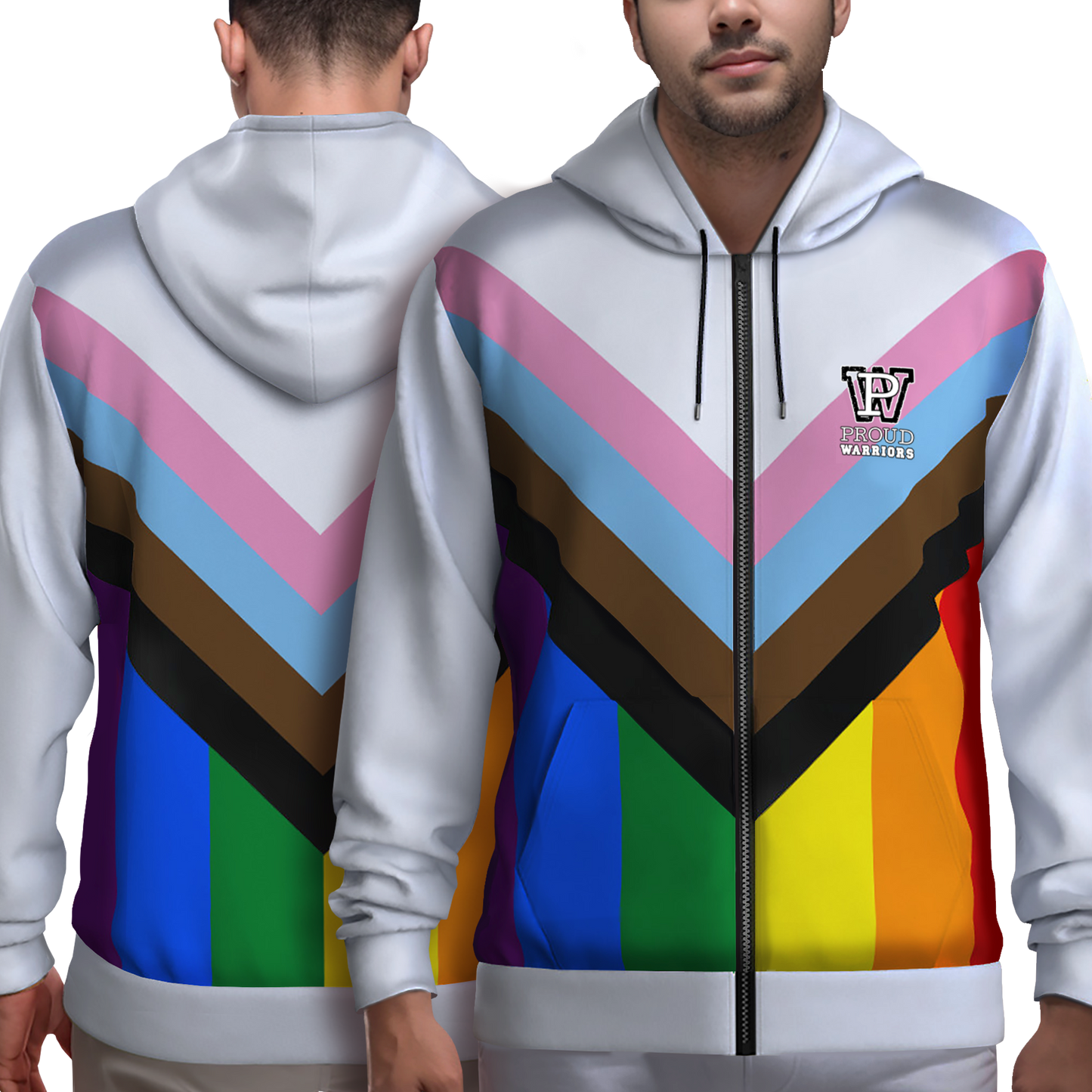 Progress Pride White Zip Up Hoodie With Pockets